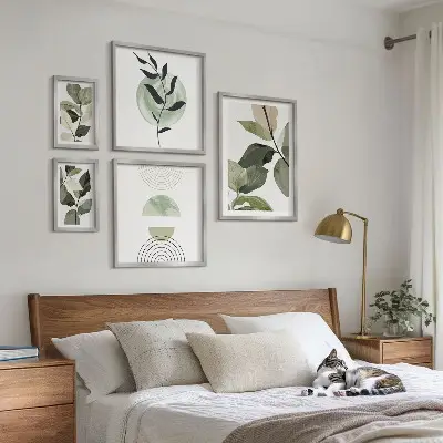 Skandinaviske plantemotiver billedsæt til over sofaen