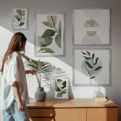 Skandinaviske plantemotiver billedsæt til over sofaen