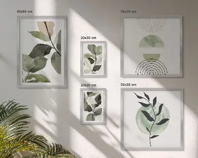 Skandinaviske plantemotiver billedsæt til over sofaen