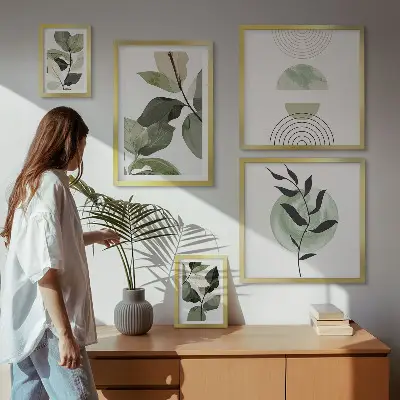 Skandinaviske plantemotiver billedsæt til over sofaen