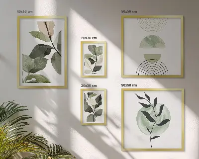 Skandinaviske plantemotiver billedsæt til over sofaen