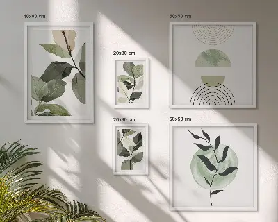 Skandinaviske plantemotiver billedsæt til over sofaen