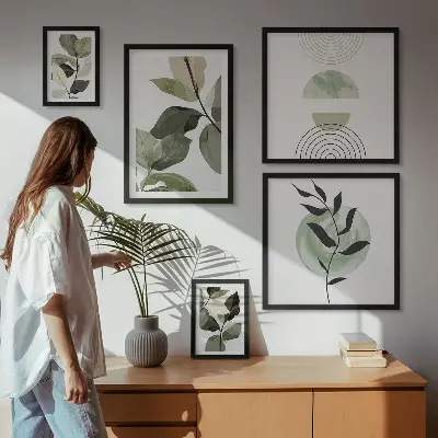 Skandinaviske plantemotiver billedsæt til over sofaen
