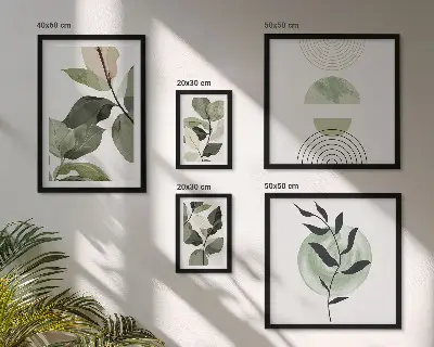 Skandinaviske plantemotiver billedsæt til over sofaen
