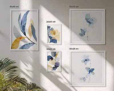 Billedkomposition til væg plantemotiver i pastelfarver til interiør