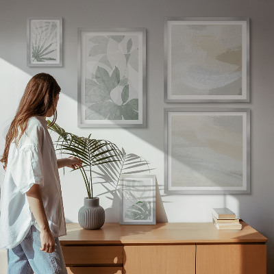 Billedsæt over sofa Grå og hvide plantemotiver