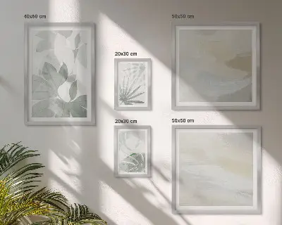 Billedsæt over sofa med grå og hvide plantemotiver