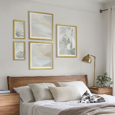 Billedsæt over sofa Grå og hvide plantemotiver
