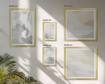Billedsæt over sofa med grå og hvide plantemotiver