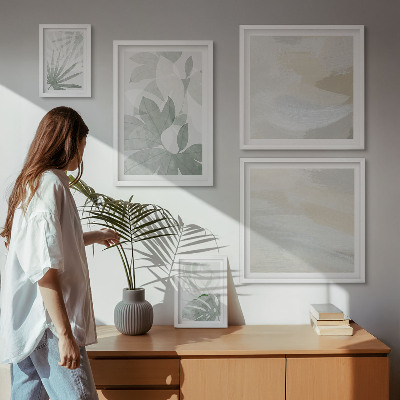 Billedsæt over sofa Grå og hvide plantemotiver