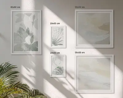 Billedsæt over sofa med grå og hvide plantemotiver