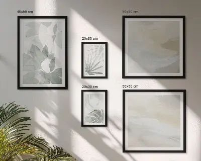 Billedsæt over sofa med grå og hvide plantemotiver