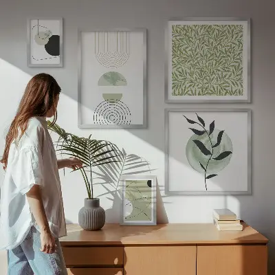 Billedkomposition til væg med abstrakte geometriske planter