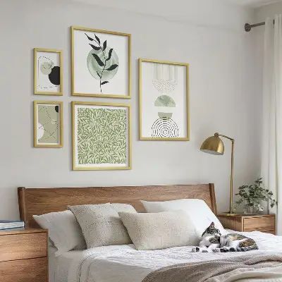 Billedkomposition til væg med abstrakte geometriske planter