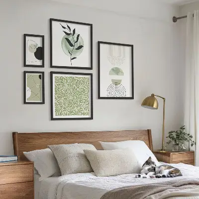Billedkomposition til væg med abstrakte geometriske planter