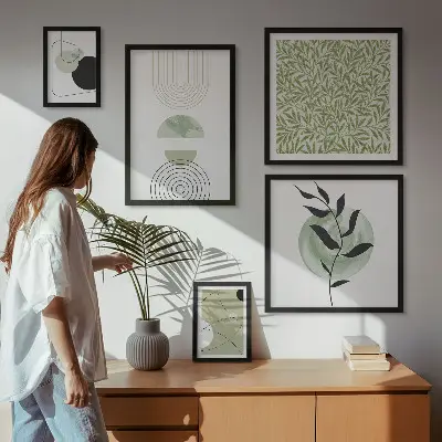Billedkomposition til væg med abstrakte geometriske planter