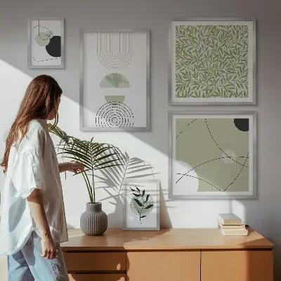 Abstrakte planteformer billedsæt over sofa