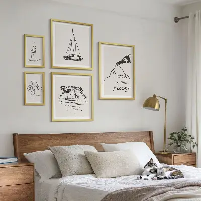 Billedsæt til væg over sofa stilfuld grafik med vintema til afslapning