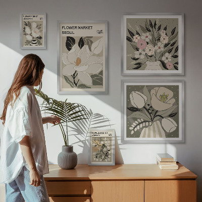 Billedsæt over sofa Blomstermønstre fra London og Seoul