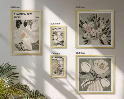 Billedsæt til over sofaen med blomstermønstre fra London og Seoul