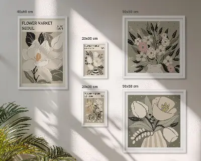Billedsæt til over sofaen med blomstermønstre fra London og Seoul