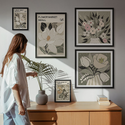 Billedsæt over sofa Blomstermønstre fra London og Seoul