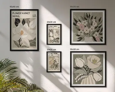 Billedsæt til over sofaen med blomstermønstre fra London og Seoul