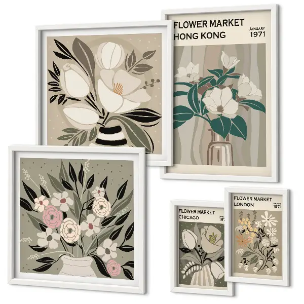 Billedsæt til væg retro vintage blomstermotiv