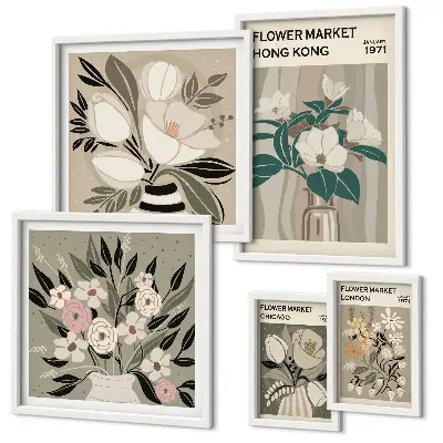 Billedsæt til væg retro vintage blomstermotiv
