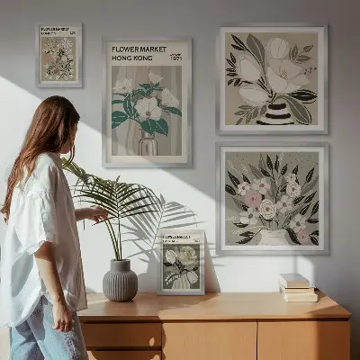 Billedsæt til væg retro vintage blomstermotiv