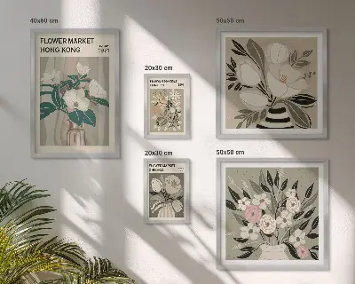 Billedsæt til væg retro vintage blomstermotiv