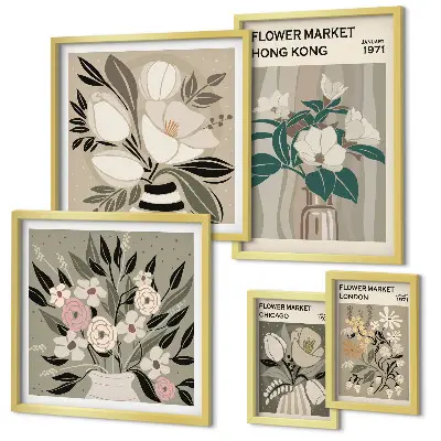 Billedsæt til væg retro vintage blomstermotiv