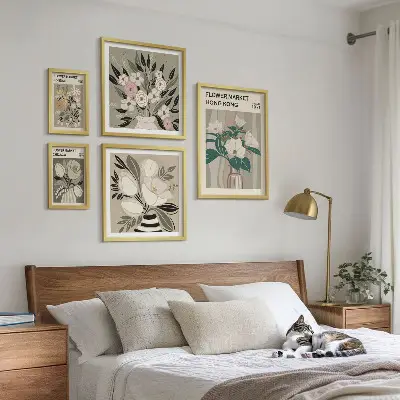 Billedsæt til væg retro vintage blomstermotiv