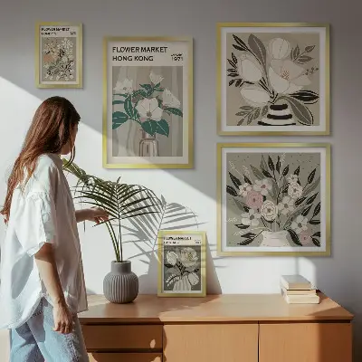 Billedsæt til væg retro vintage blomstermotiv
