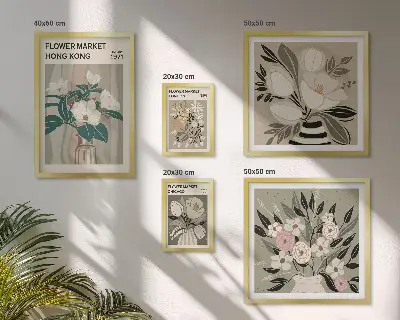 Billedsæt til væg retro vintage blomstermotiv