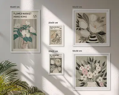 Billedsæt til væg retro vintage blomstermotiv