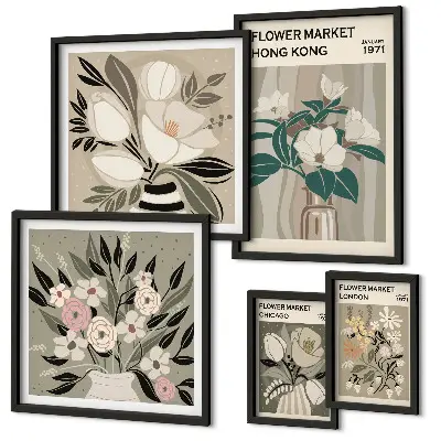 Billedsæt til væg retro vintage blomstermotiv