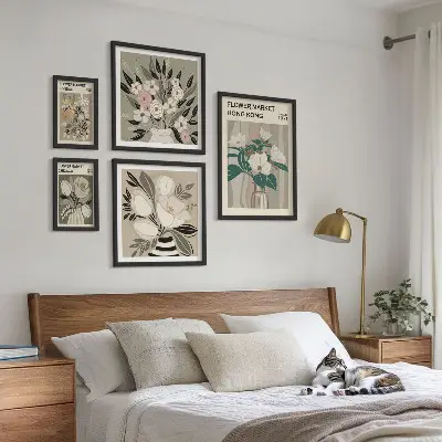 Billedsæt til væg retro vintage blomstermotiv