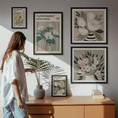 Billedsæt til væg retro vintage blomstermotiv