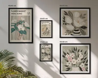 Billedsæt til væg retro vintage blomstermotiv