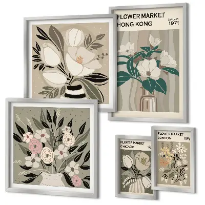 Billedsæt til væg retro vintage blomstermotiv