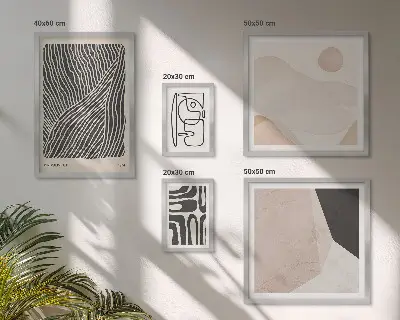 Billedsæt over sofa med minimalistiske abstrakte jordmønstre