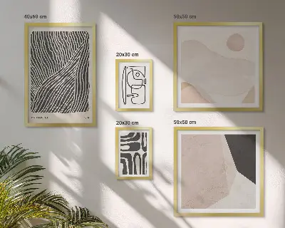 Billedsæt over sofa med minimalistiske abstrakte jordmønstre