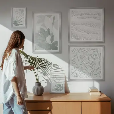 Billedsæt over sofa med motiver af grønne planter
