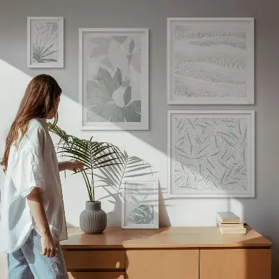 Billedsæt over sofa med motiver af grønne planter