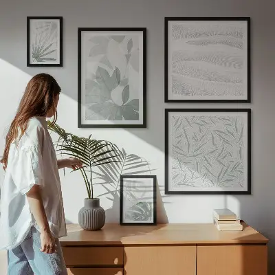Billedsæt over sofa med motiver af grønne planter