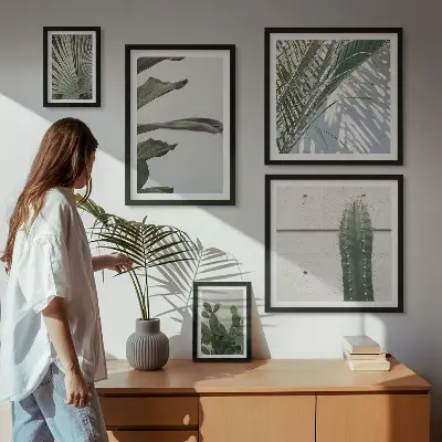 Billedkomposition til væggen med moderne planteaccenter