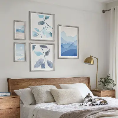 Billedsæt til sofa naturblåt minimalistisk design