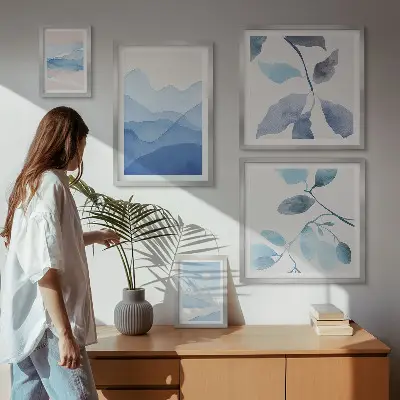 Billedsæt til sofa naturblåt minimalistisk design