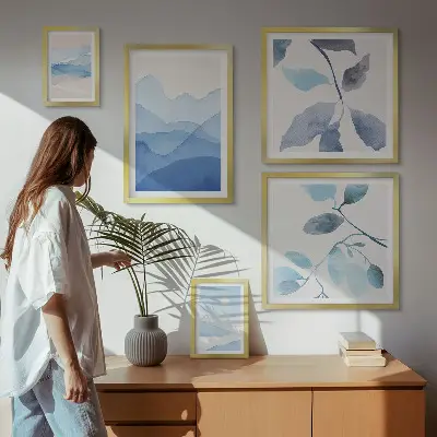 Billedsæt til sofa naturblåt minimalistisk design